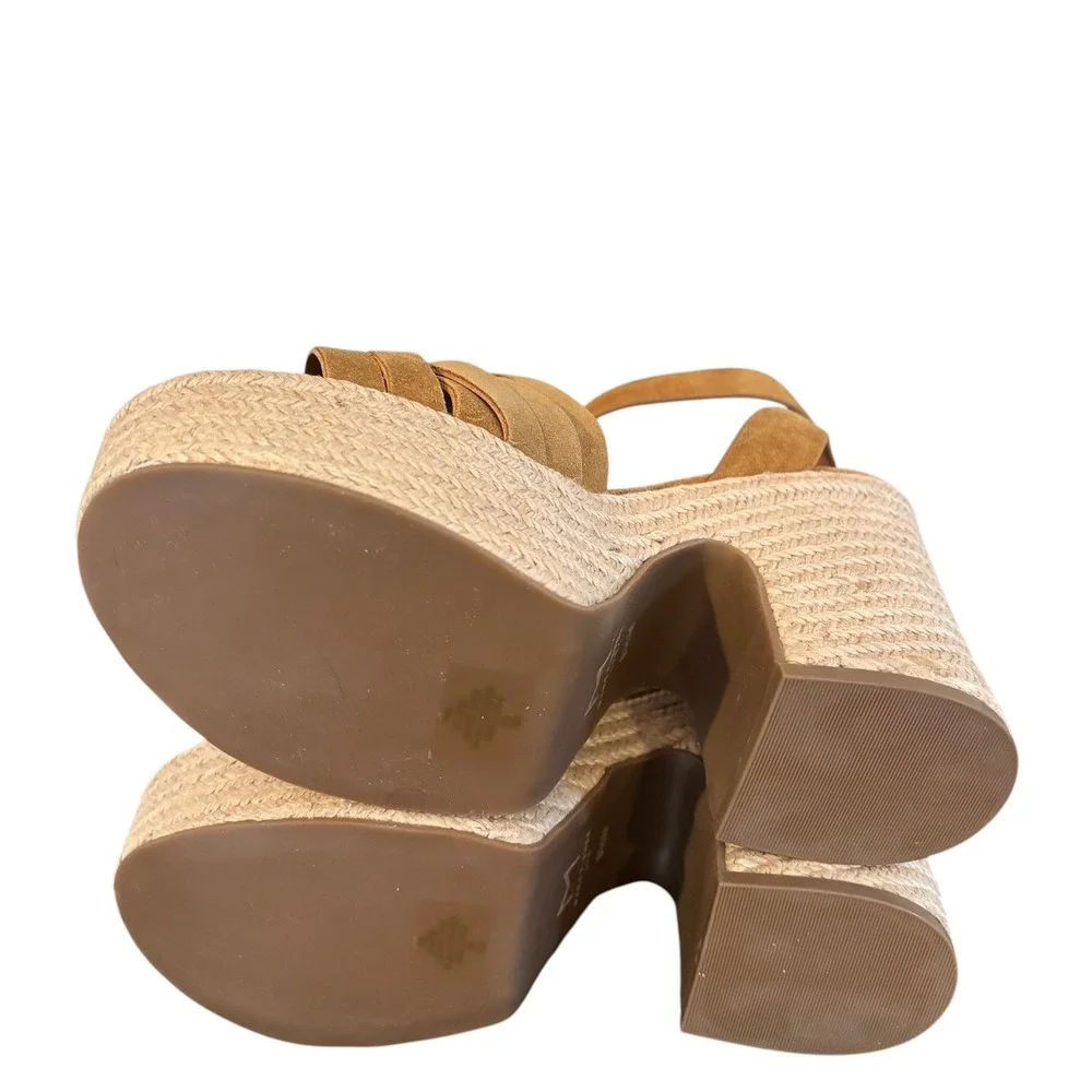 NIB Marc Fisher LTD Oaten Tan Suede‎ Espadrille Platform Wedge Sandals 8.5M